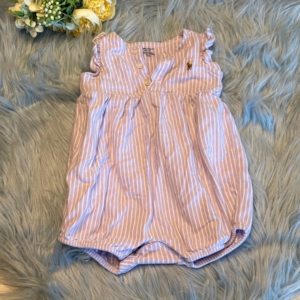Ralph Lauren Lavender Striped Short Sleeve Shorts Onsie Sz 6M